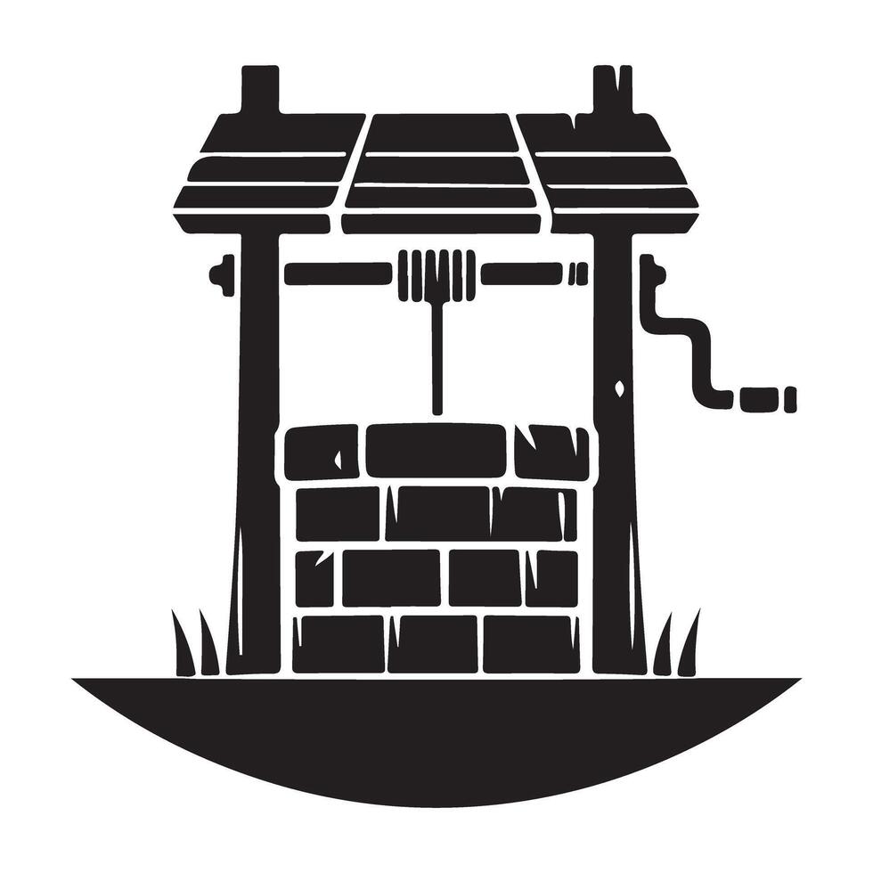 Classic Wishing Well Illustration with Bricks and Wooden Structure vector