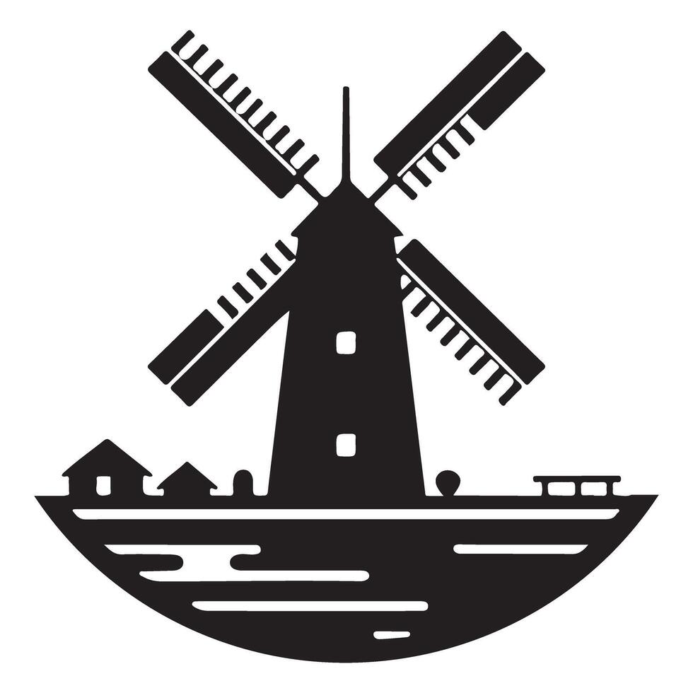 Detailed Windmill Silhouette Illustration Symbolizing Renewable Energy Resources vector