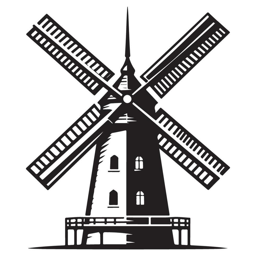Dutch Windmill Silhouette Illustration Iconic Landmark of Netherlands vector