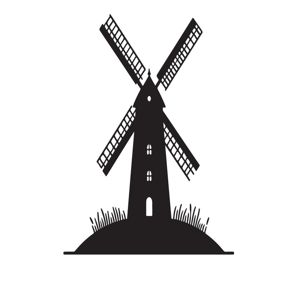 Vintage Windmill Silhouette A Symbol of Rustic Charm and Heritage vector