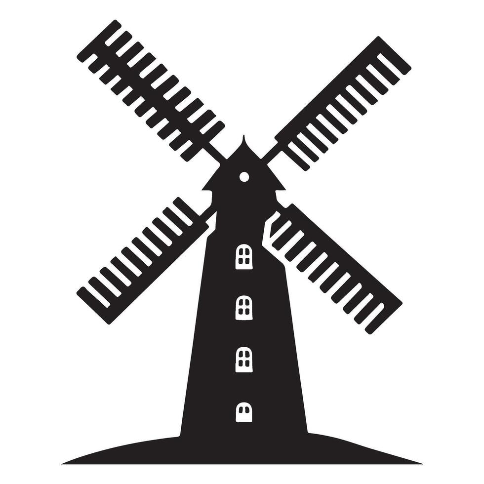 Silhouette Illustration Of Traditional Windmill For Power Generation Architecture vector