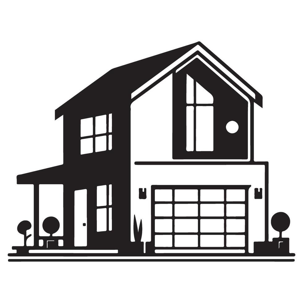 Two story house exterior design illustration with garage modern style vector