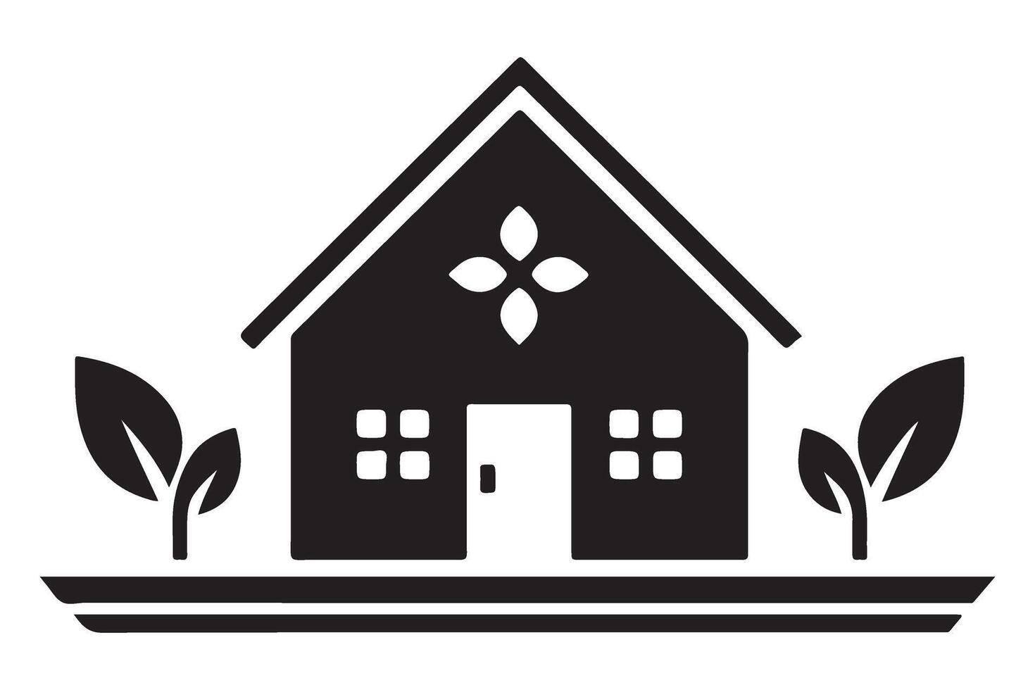 Simple home illustration with plants in silhouette design vector