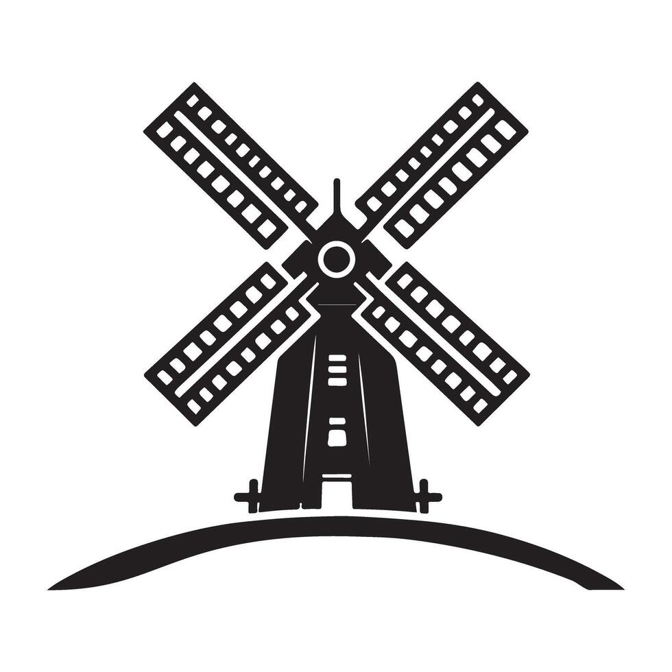 Classic Windmill Silhouette Capturing Dutch Tradition and Renewable Energy vector