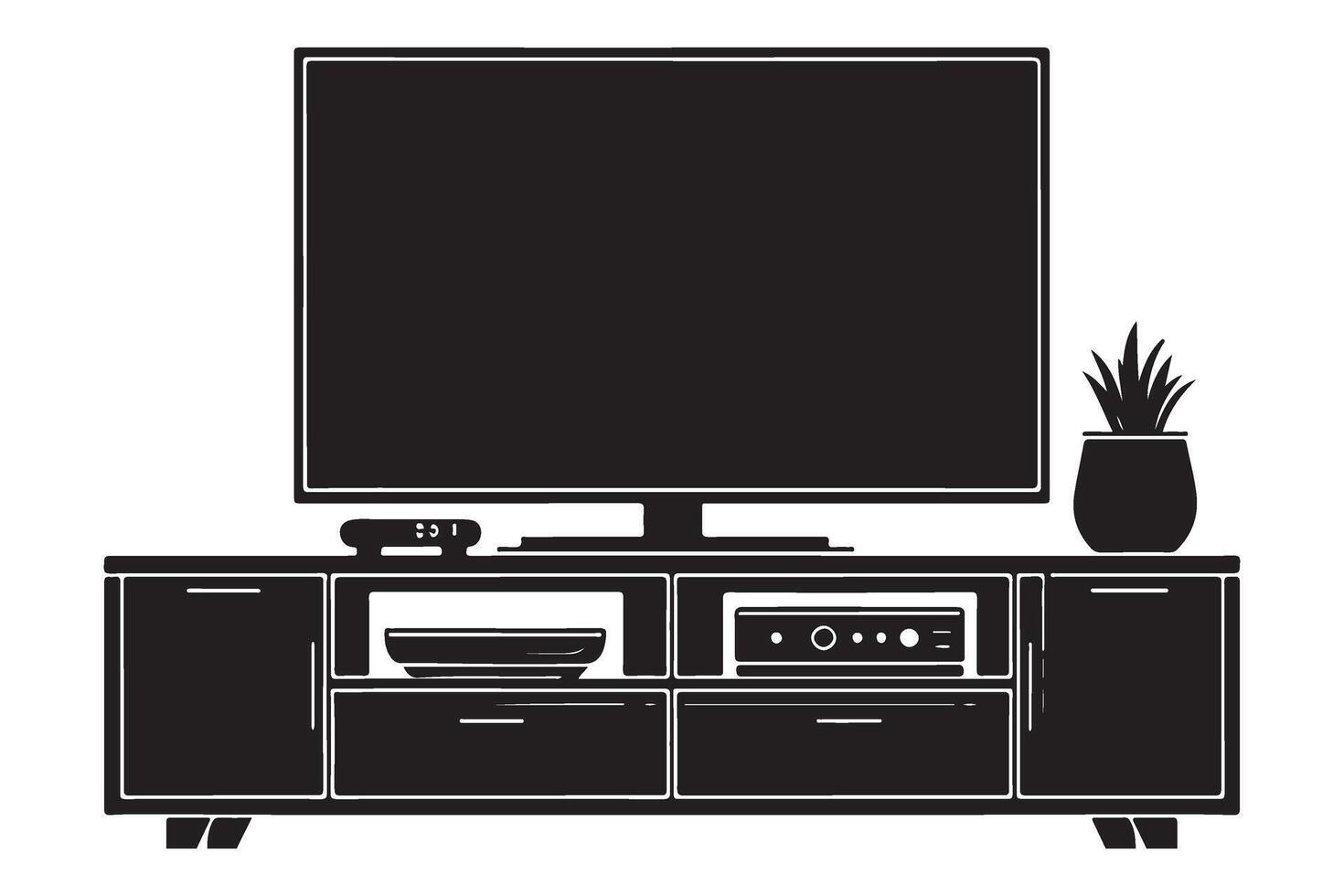 Television Entertainment Center Silhouette Modern Home Entertainment Console vector