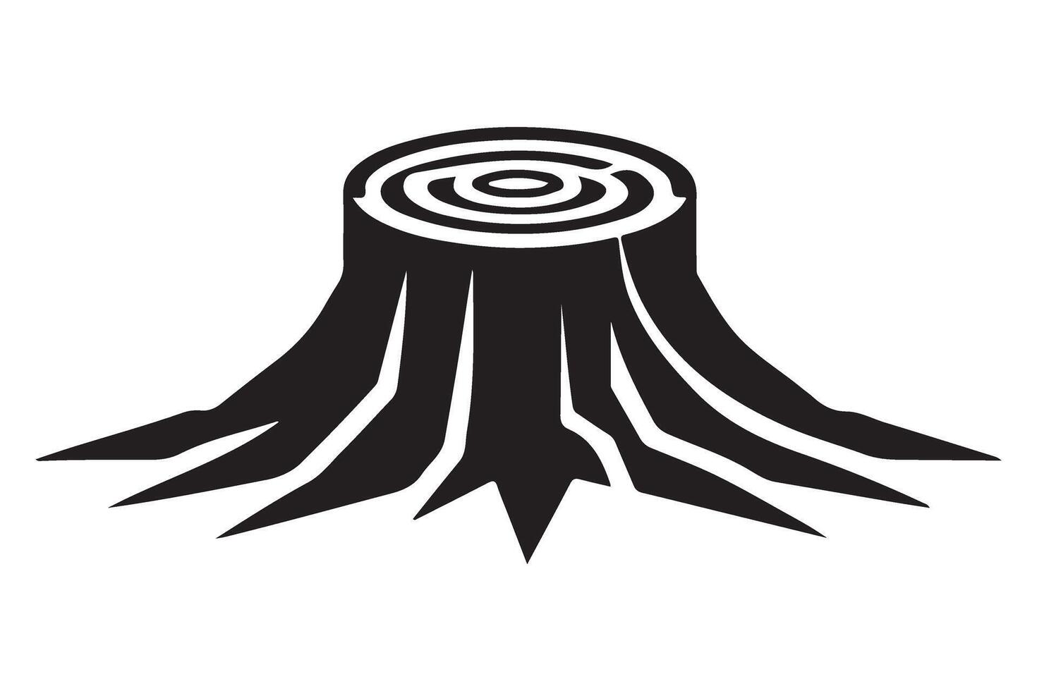 Detailed tree stump illustration with roots in silhouette vector