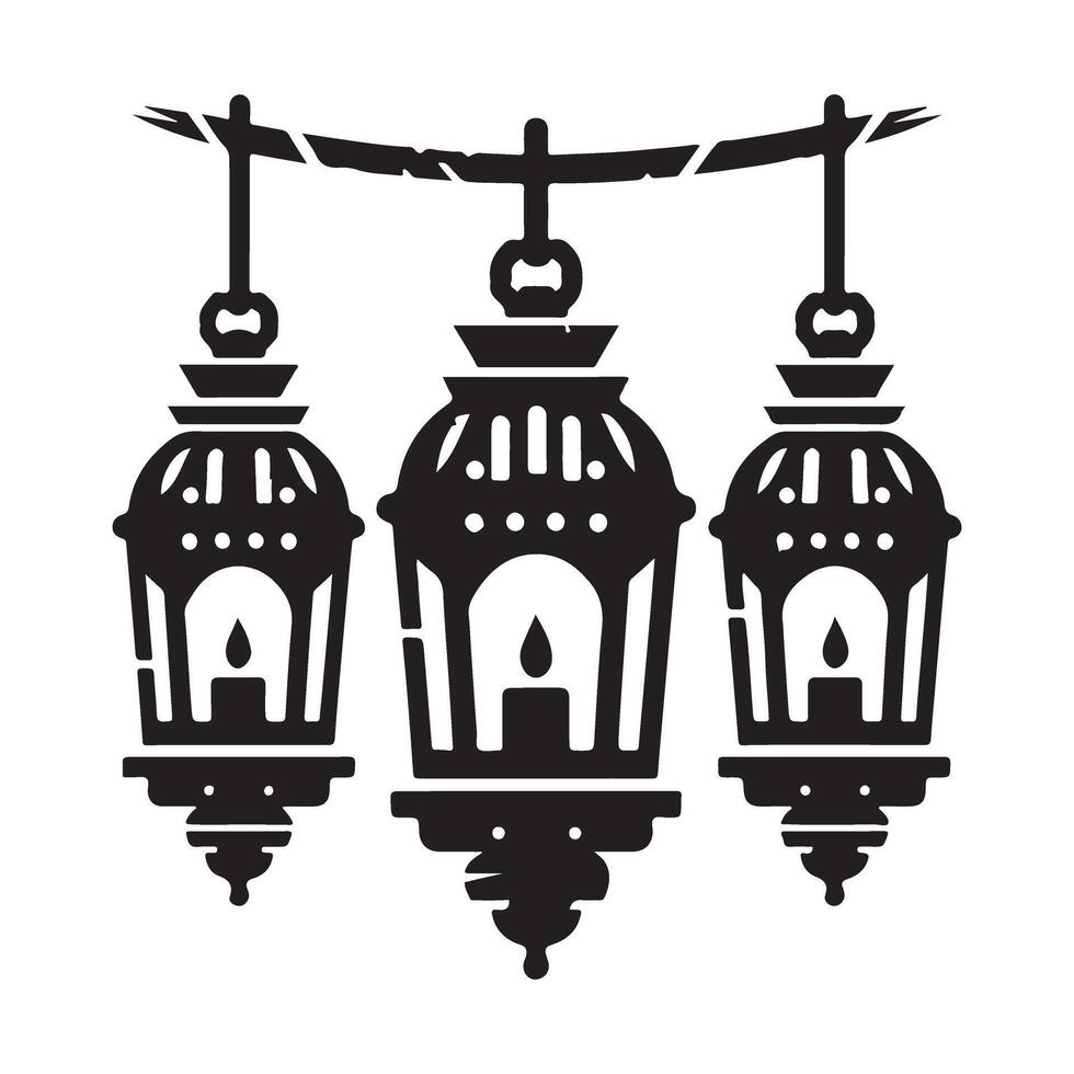 Elegant Lanterns Silhouette Hanging Decoration Ornamental Lighting Design vector