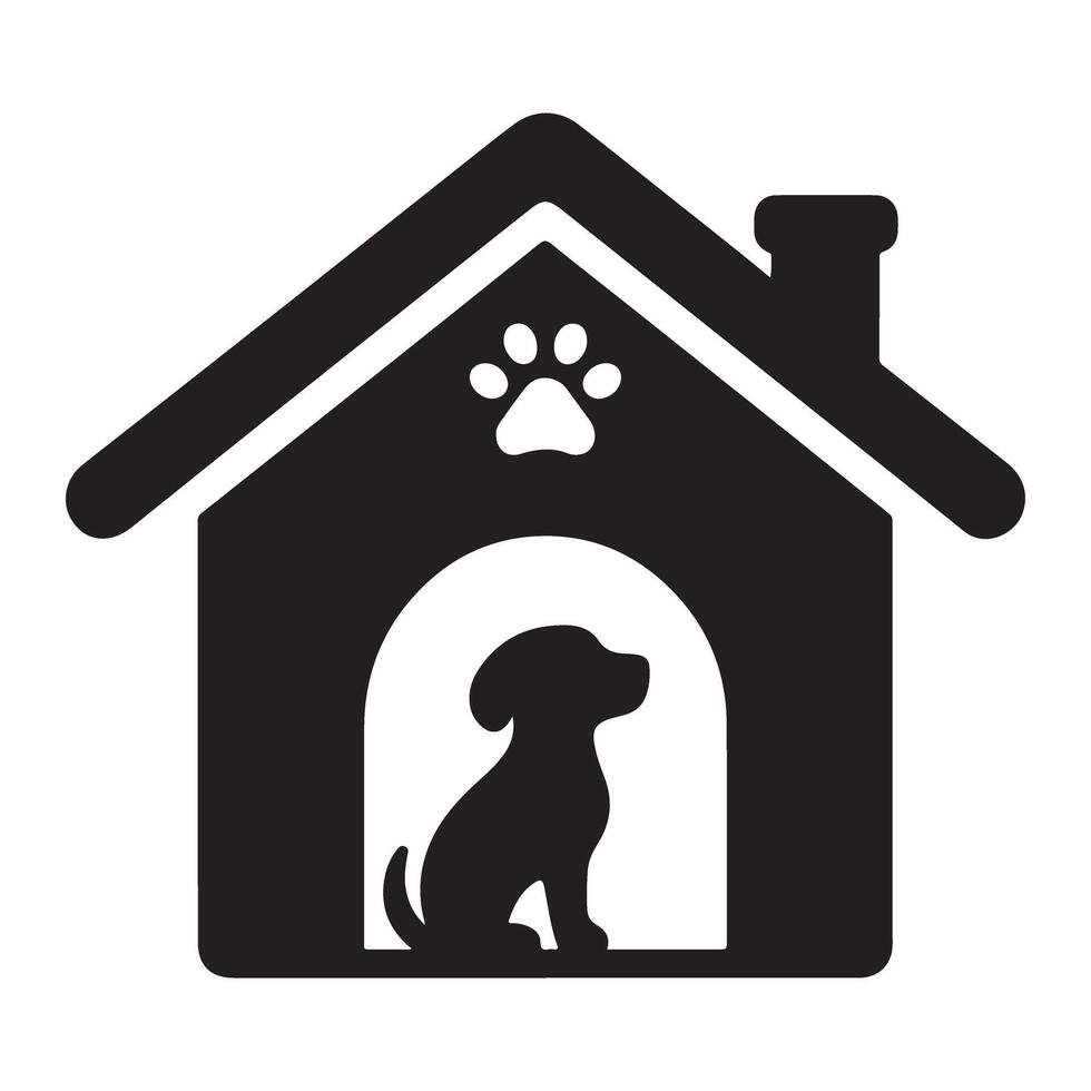 Dog House Silhouette with Paw Print Modern Pet Shelter Design vector