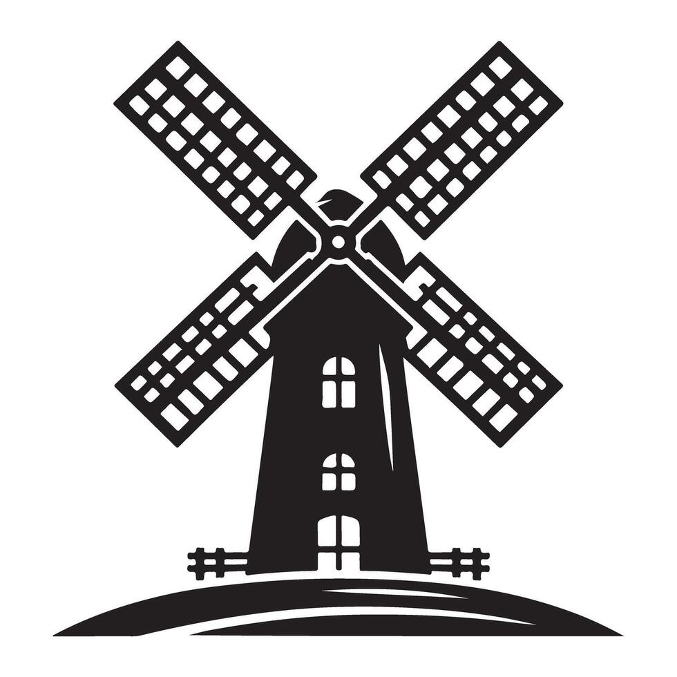 Detailed Windmill Silhouette Illustration for Renewable Energy Concepts vector