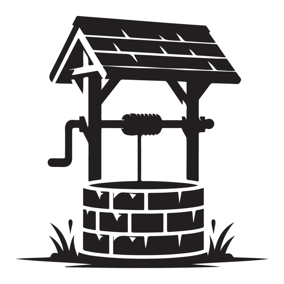 Charming Wishing Well Silhouette Art for Storybook Designs vector