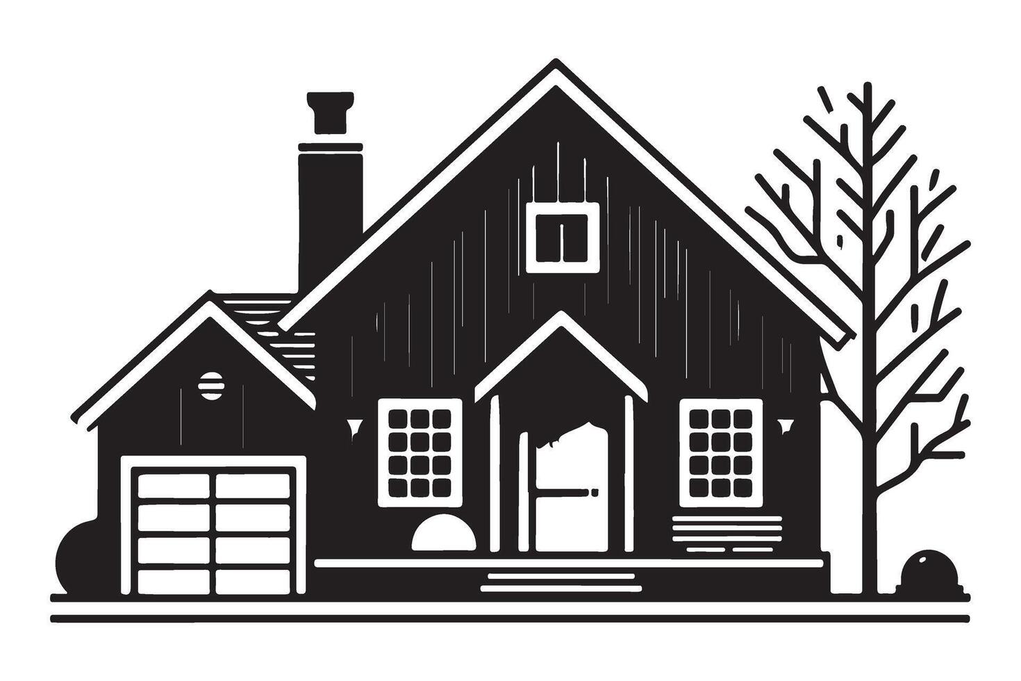 Cozy House Silhouette with Garage Suburban Home Simple Design vector