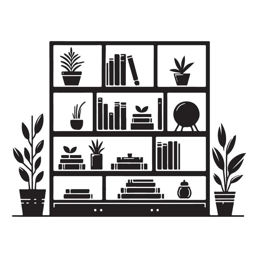 Stylish Bookshelf Silhouette Illustration for Interior Decor Projects vector