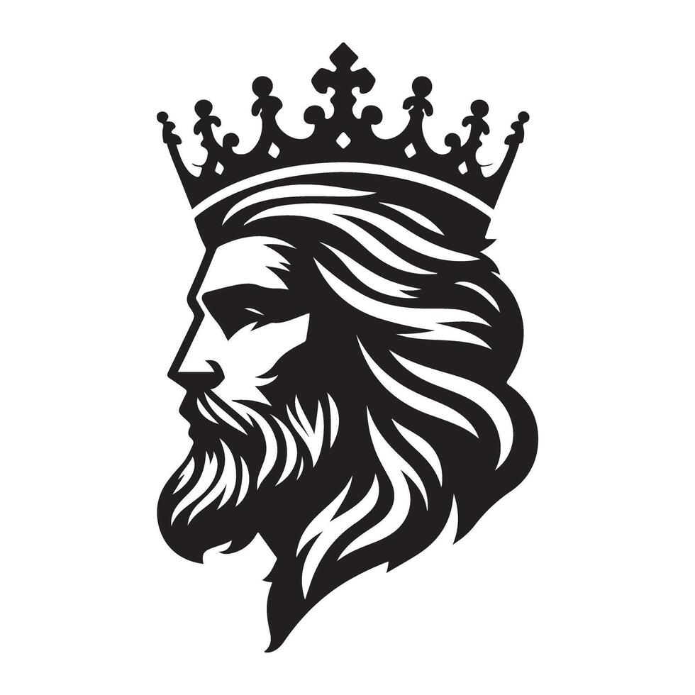 Majestic King Silhouette Illustration with Crown and Beard vector