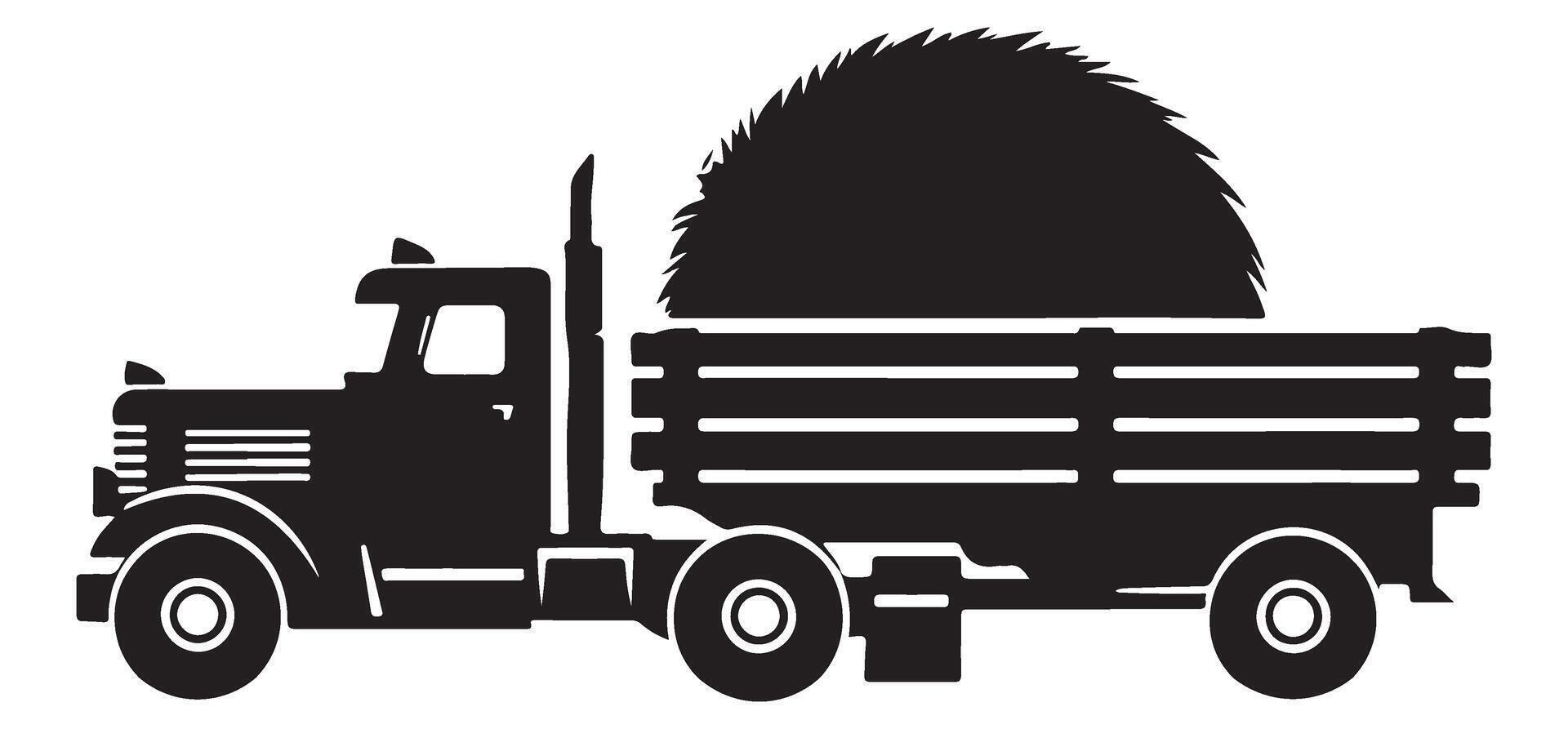 Vintage silhouette farm truck loaded with hay bales transportation design vector