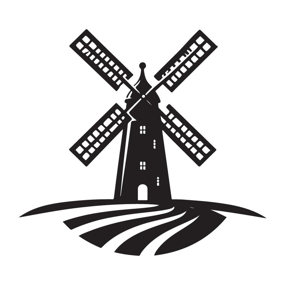 Detailed Windmill Illustration Symbolizing Renewable Energy Silhouette vector