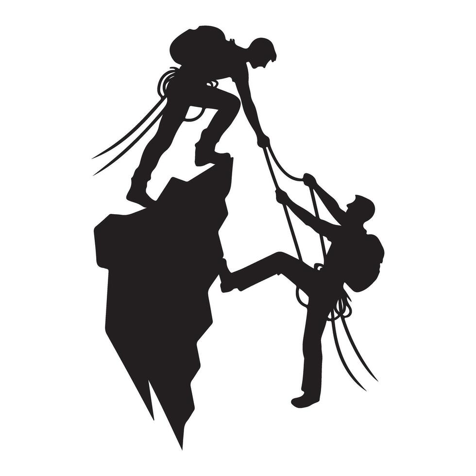 Rock Climbing Teamwork Silhouette Illustration Helping Each Other vector
