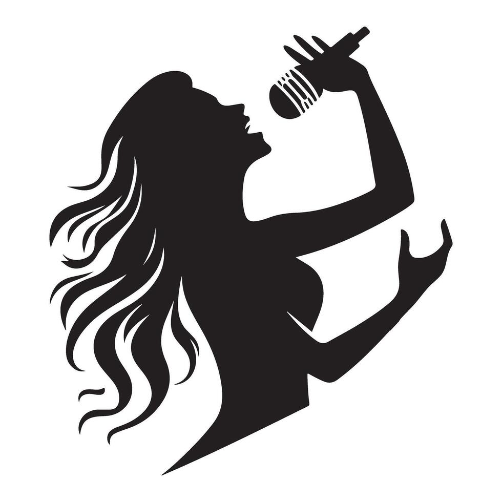 Silhouette of a Female Singer Performing with Great Emotion vector