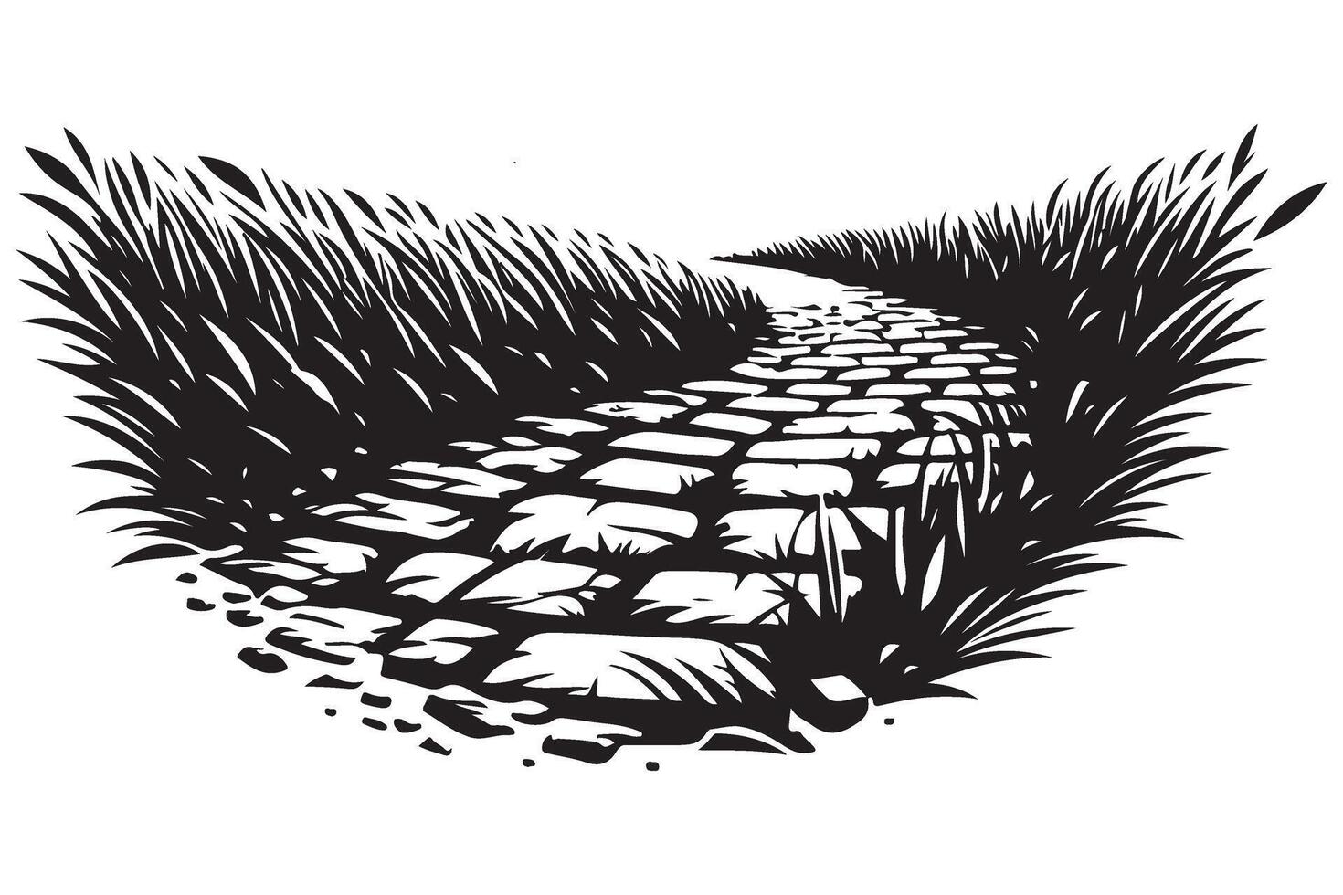 Cobblestone Path Silhouette Through Tall Grass Illustration for Landscape Design vector