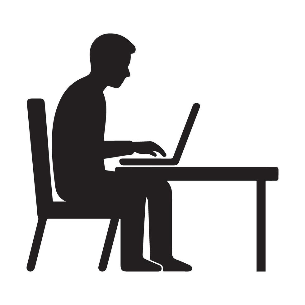 Bad Posture During Work Sitting on Chair Silhouette Illustration vector