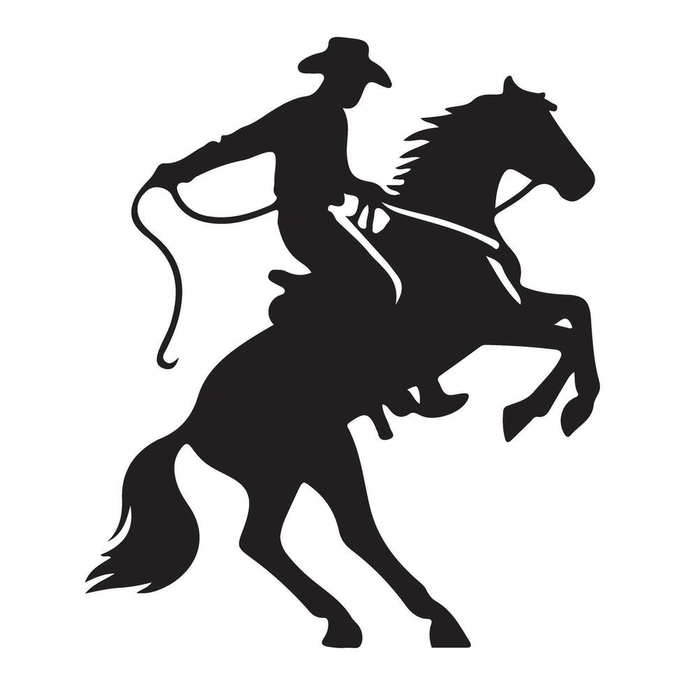 Silhouette of Cowboy Riding Wild Horse During Rodeo Arena vector