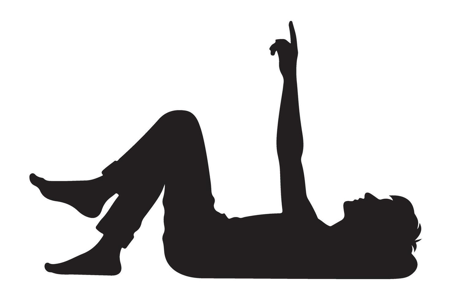 Silhouette of Man Lying on His Back Pointing Upward vector