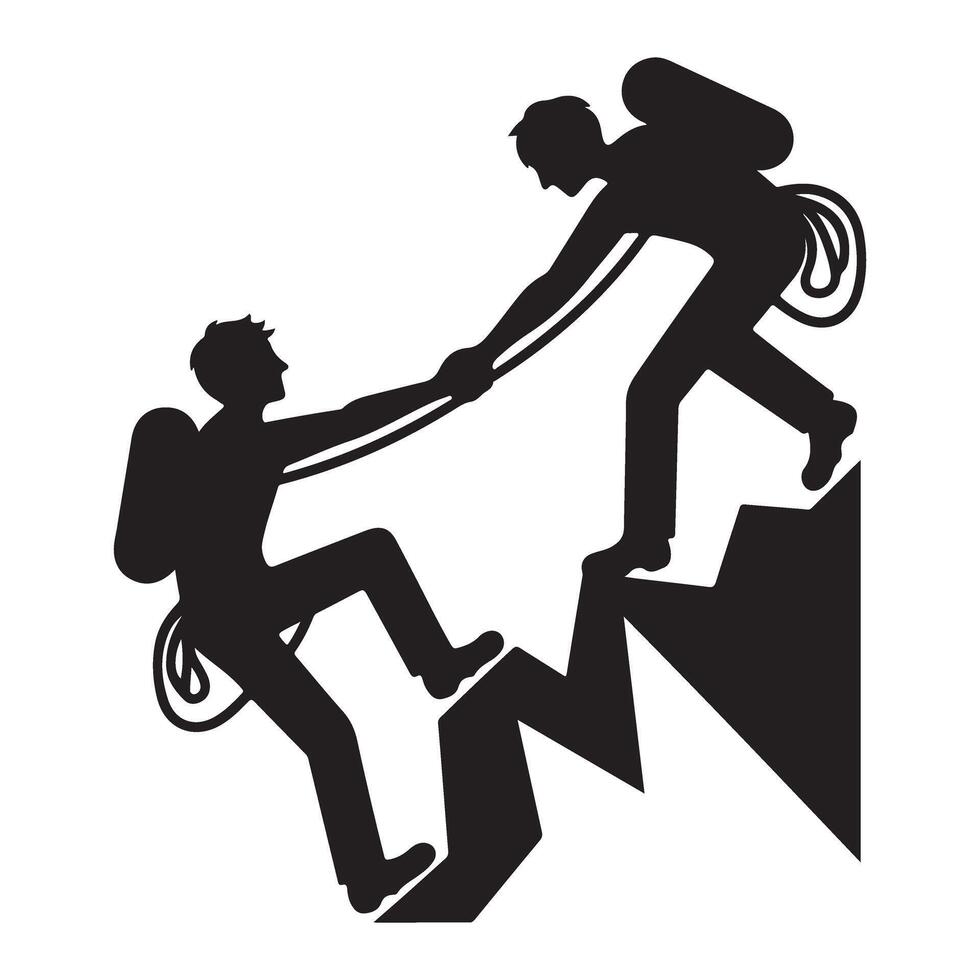 Silhouette of Climbers Helping Each Other Mountain for Teamwork vector