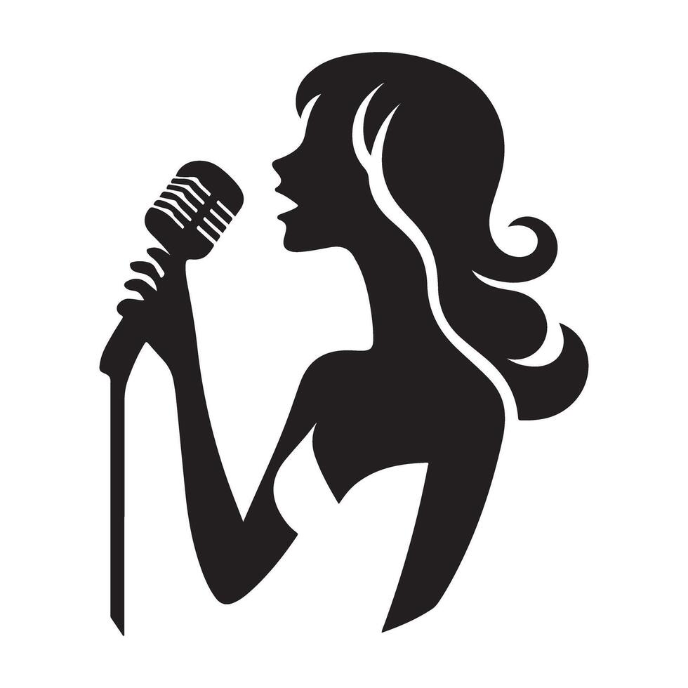 Silhouette woman singing performing microphone music artist performer vector