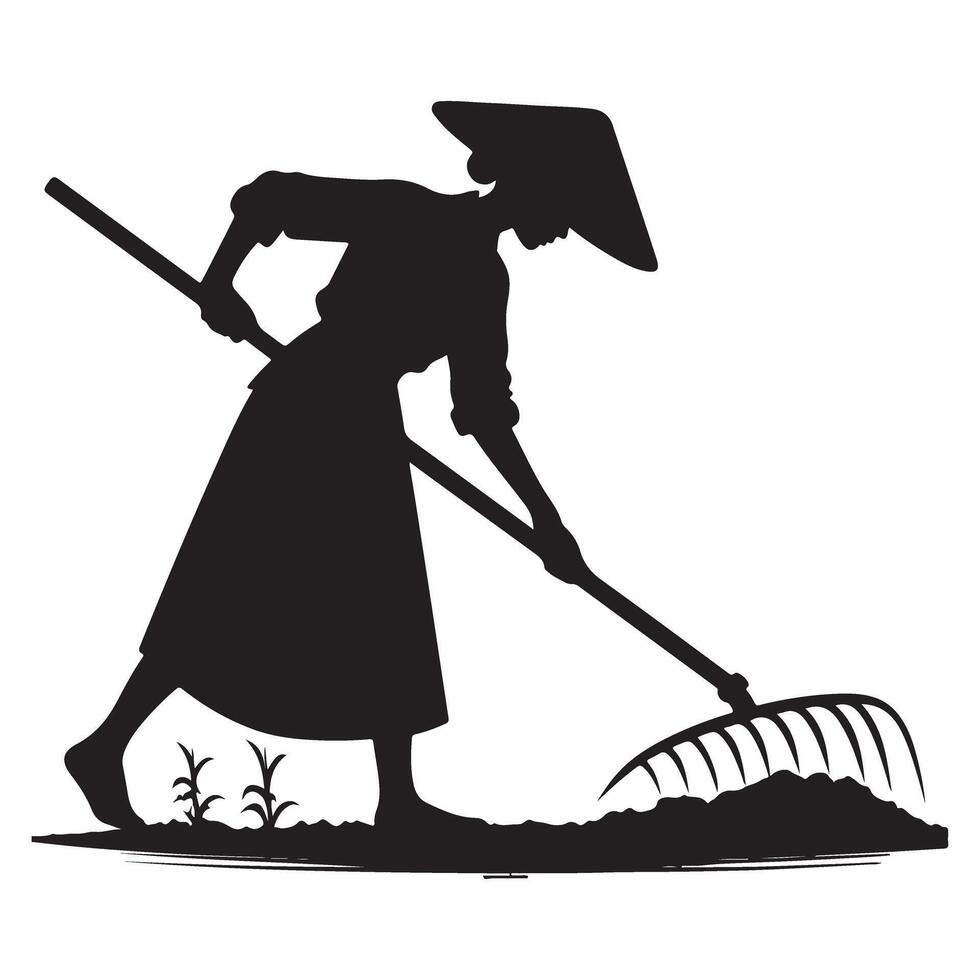 Silhouette farmer working in field agriculture rural tradition farming vector