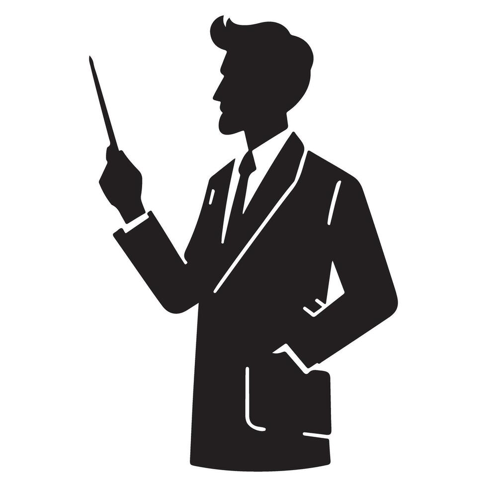 Business Man Giving Presentation with Pointer Stick Silhouette Illustration vector
