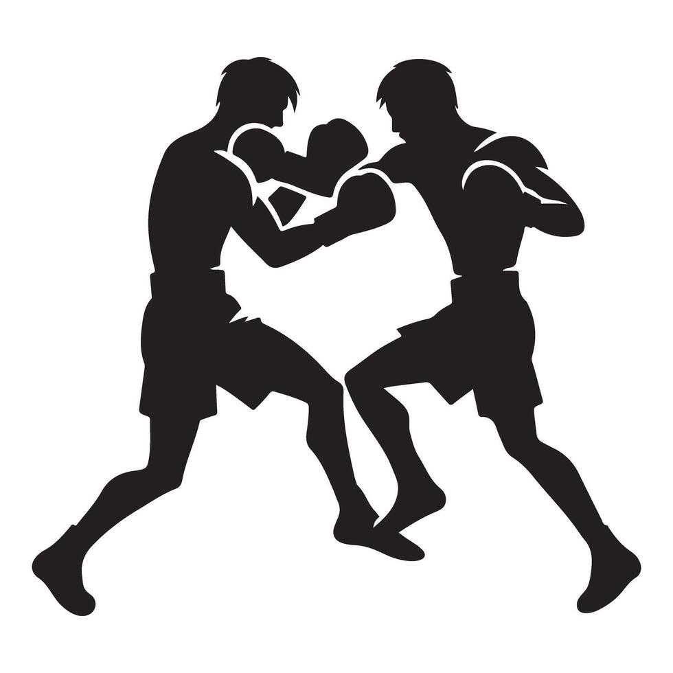 Intense Boxing Duel Silhouette Illustration Two Opponents In The Ring vector