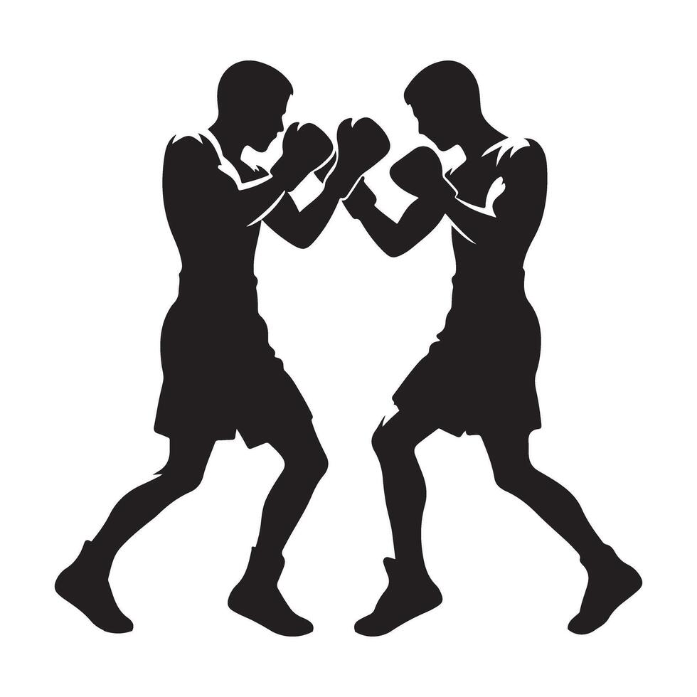 Dynamic Boxing Match Silhouette Illustration Two Boxers Fighting Intensely vector