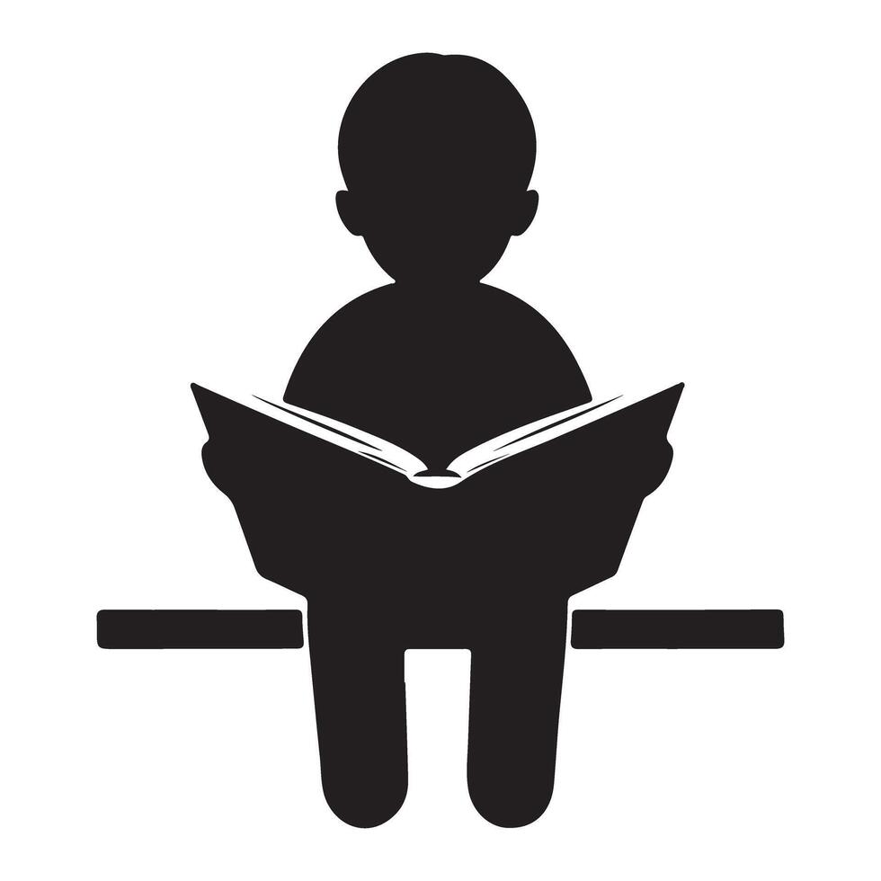 Silhouette of Child Engrossed in Reading a Book for Education vector