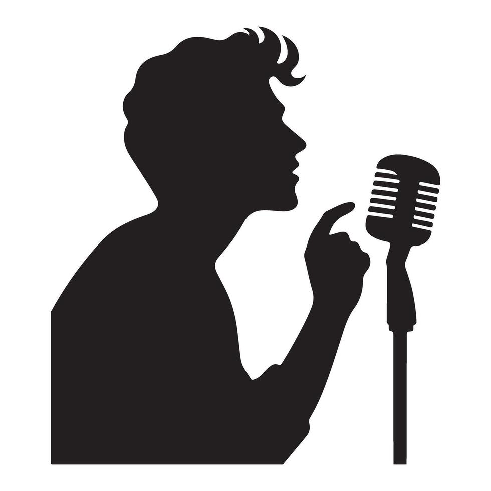 Singer performing at microphone silhouette illustration download art vector