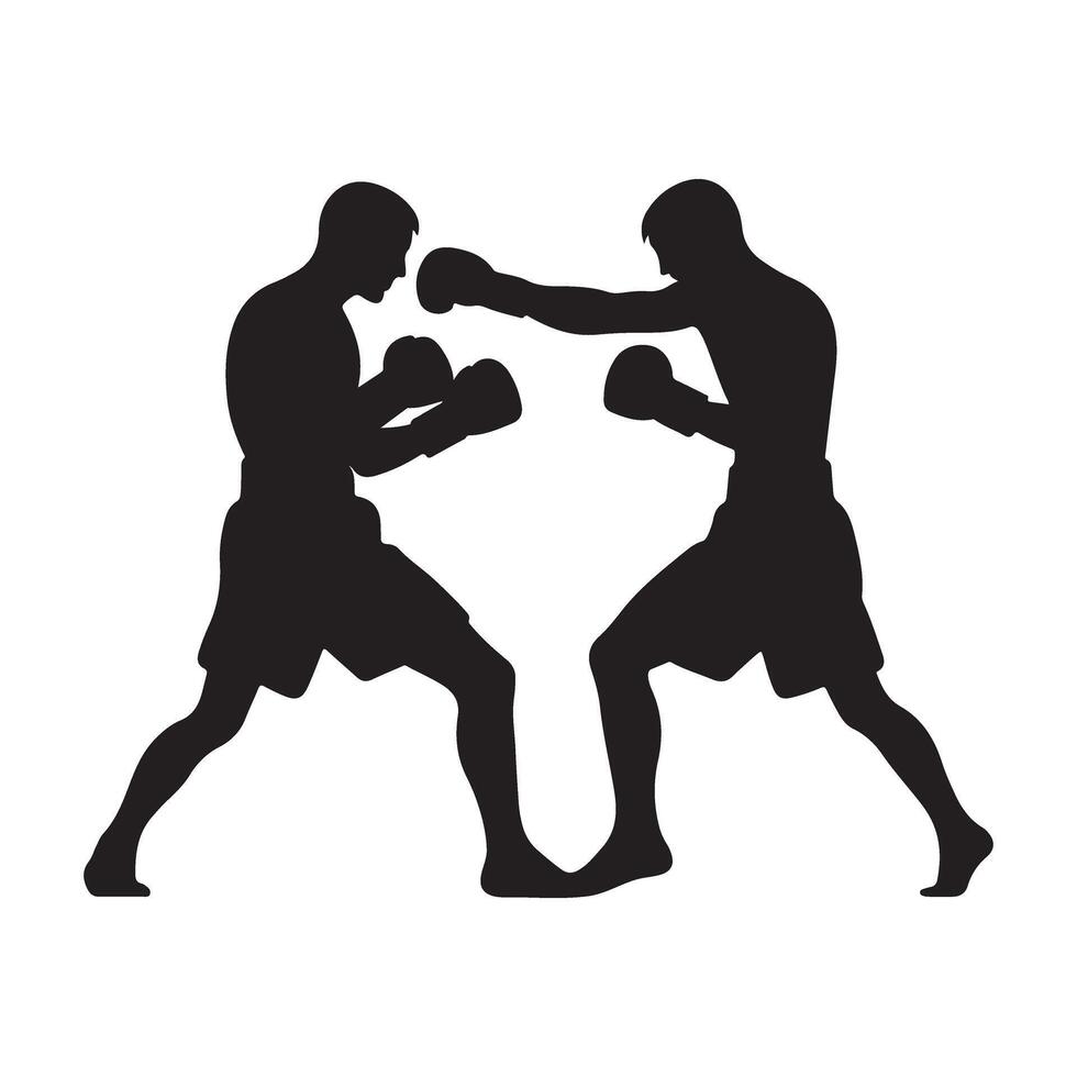 Boxing silhouette fighters sport match training illustration image vector
