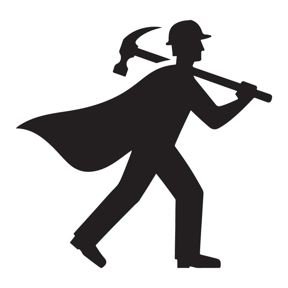 Superhero Construction Worker Silhouette With Hammer Graphic Design vector