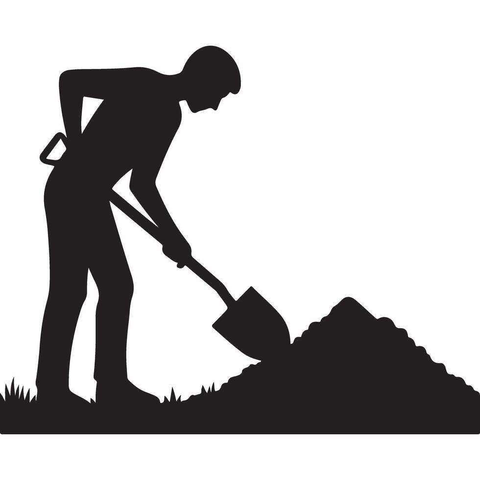 Man Digging Soil Silhouette with Shovel Art Illustration vector