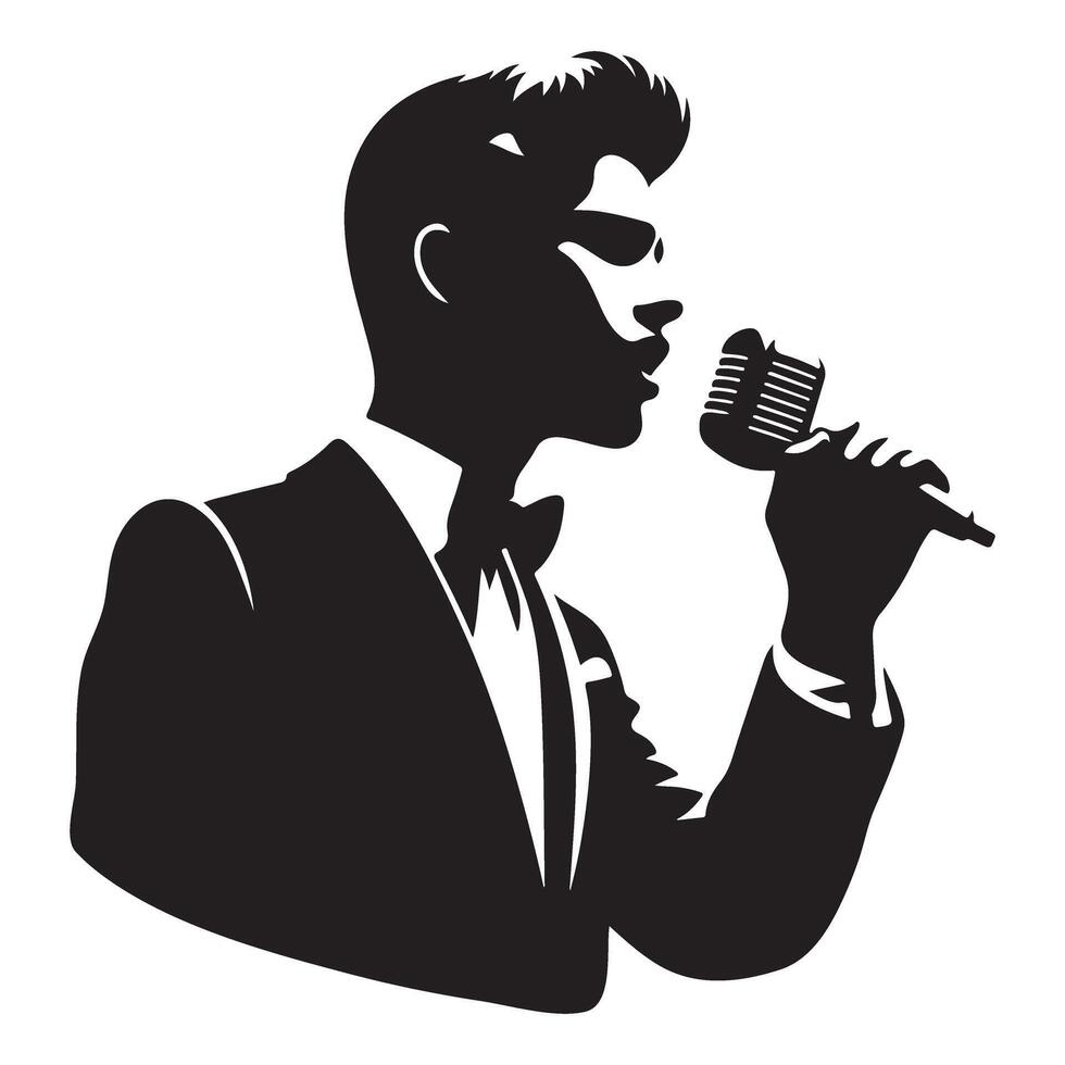 Vintage Style Singer Silhouette with Classic Microphone vector