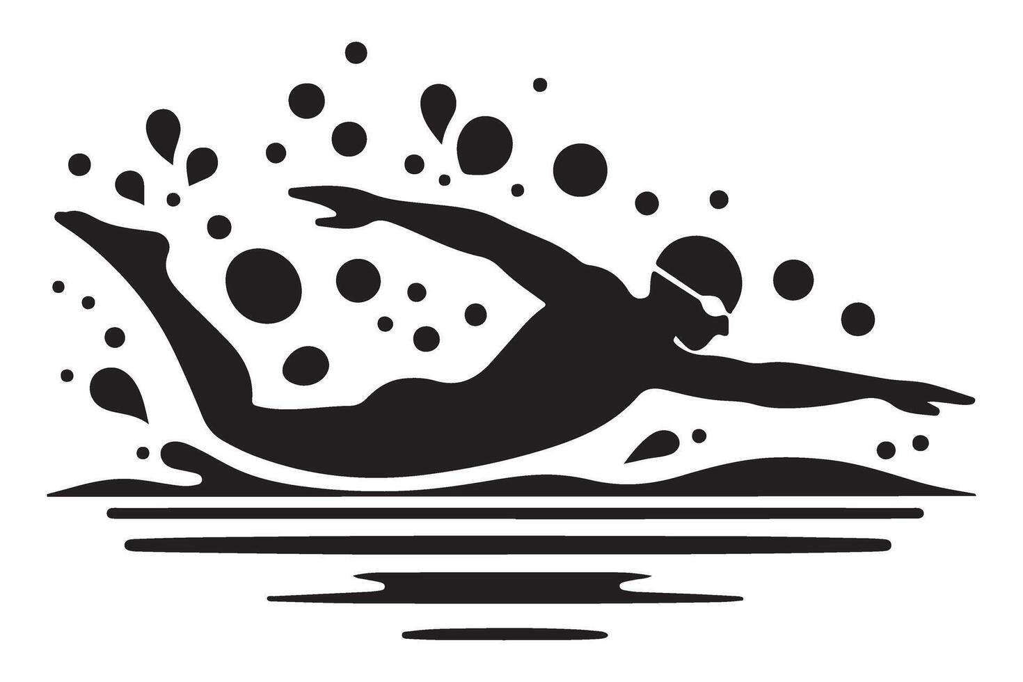 Silhouette of Swimmer in Motion Illustration with Water Drops vector