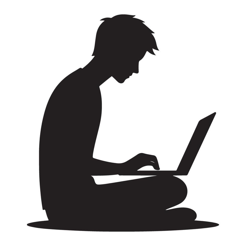 Focused Silhouette Illustration of Person Using Laptop For Tech Projects vector