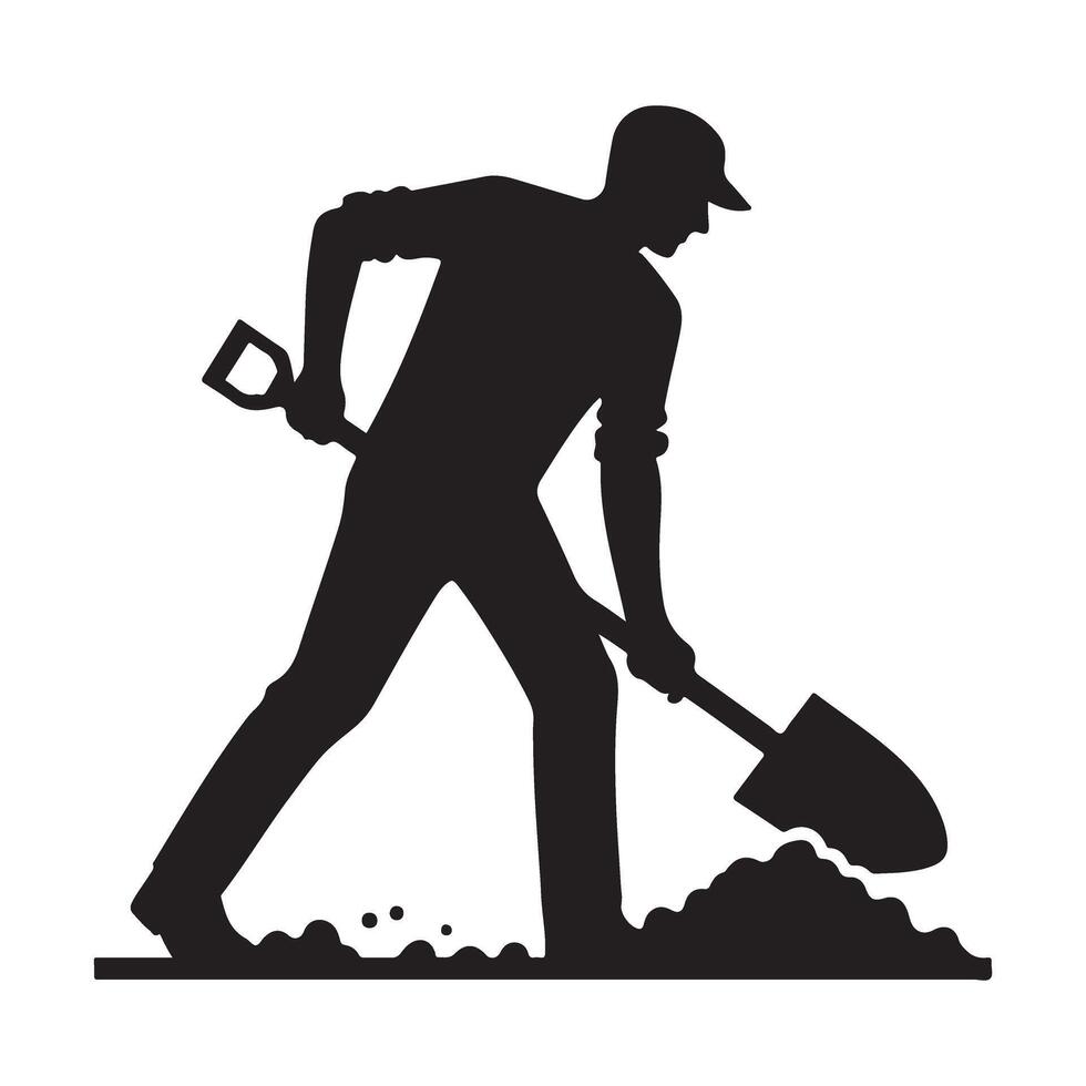 Diligent Silhouette Illustration of a Person Shoveling Soil Outside vector
