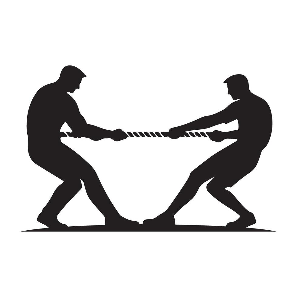 Intense Tug of War Silhouette Illustration Teamwork And Strength Concept vector