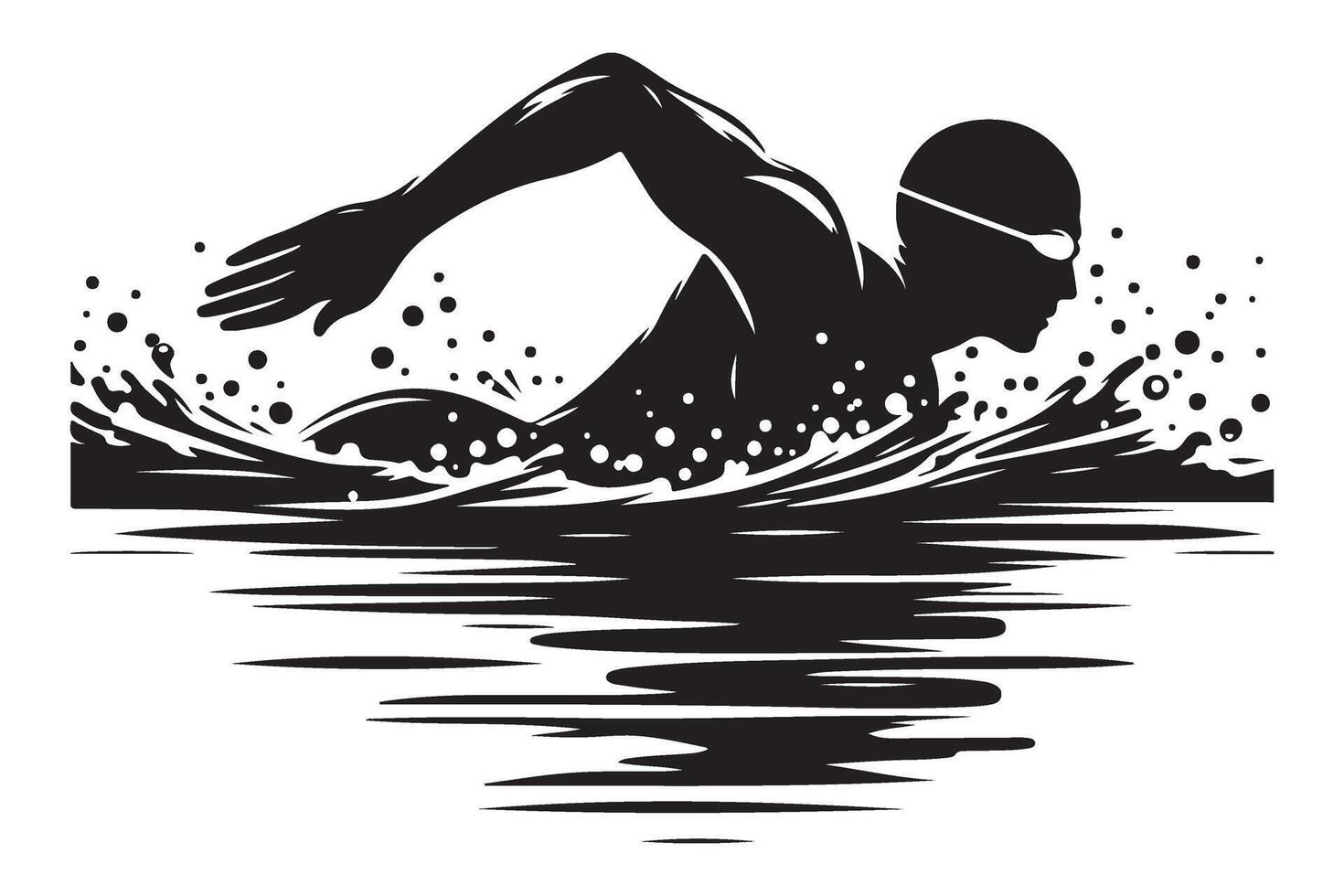 Powerful Freestyle Swimming Silhouette Illustration of an Athlete in Action vector