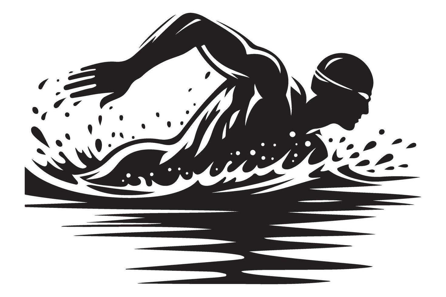 Silhouette Swimmer Performing Butterfly Stroke in Water Aquatic Sport vector