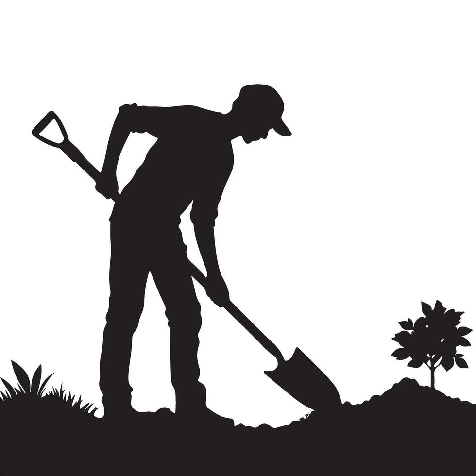 Gardening Silhouette Illustration Symbolizing Growth and Planting vector
