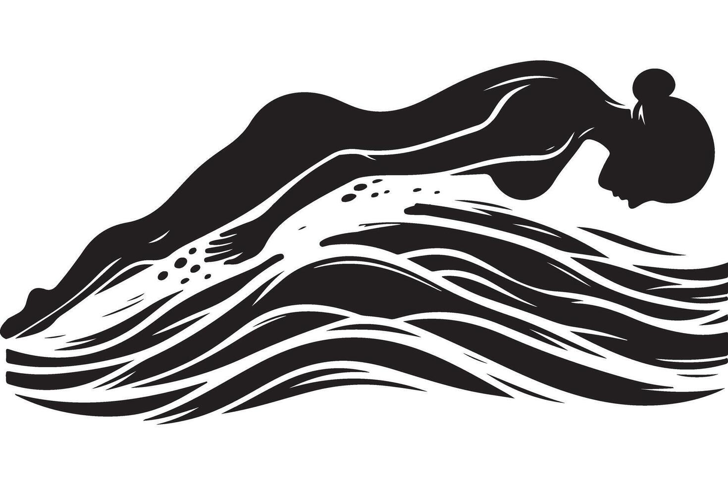Surfing Silhouette Art on Wave Illustration for Summer Fun vector
