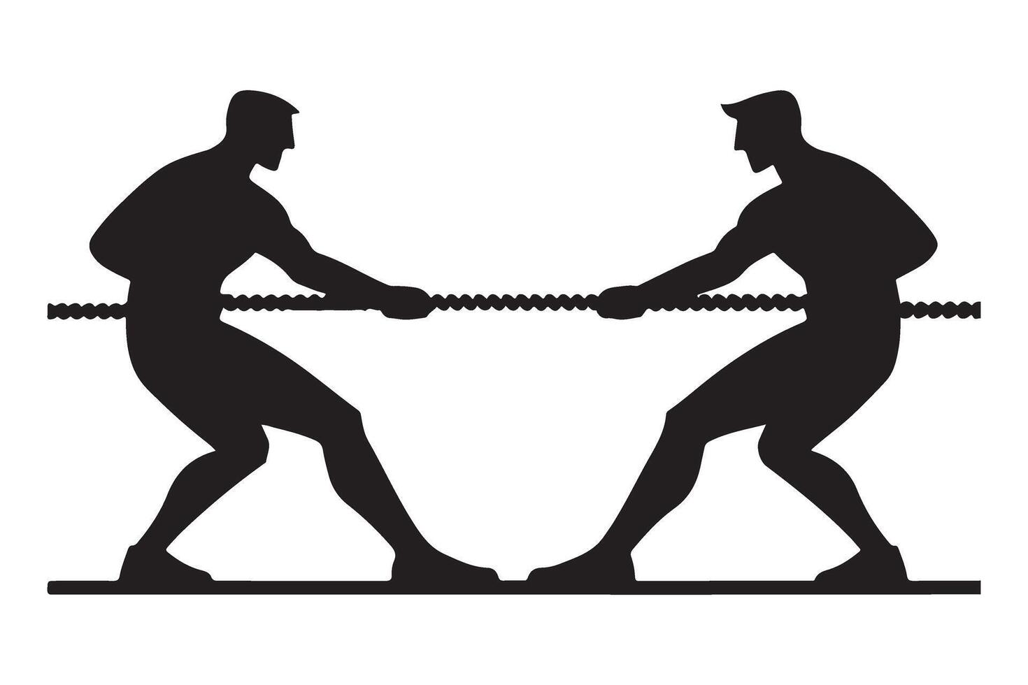 Silhouette Two Men Tug of War Competitive Strength and Strategy vector