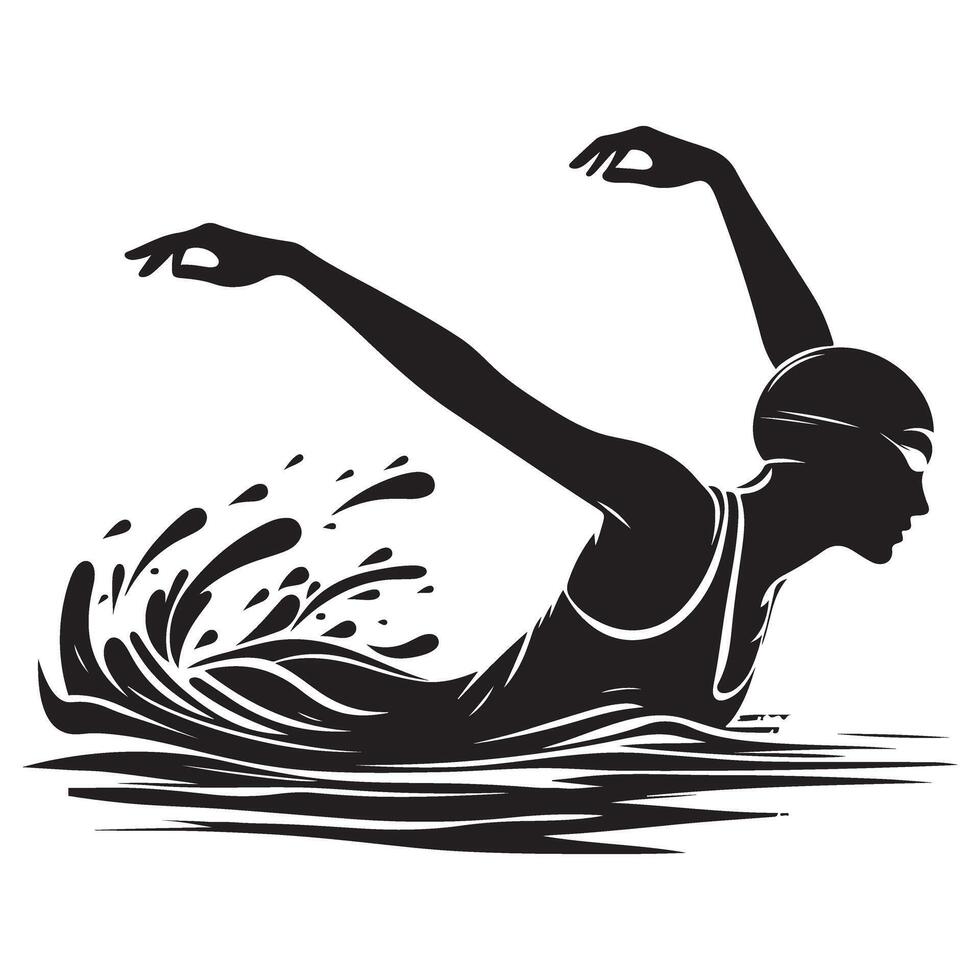 Competitive Swimmer Silhouette Butterfly Stroke Technique Illustration vector