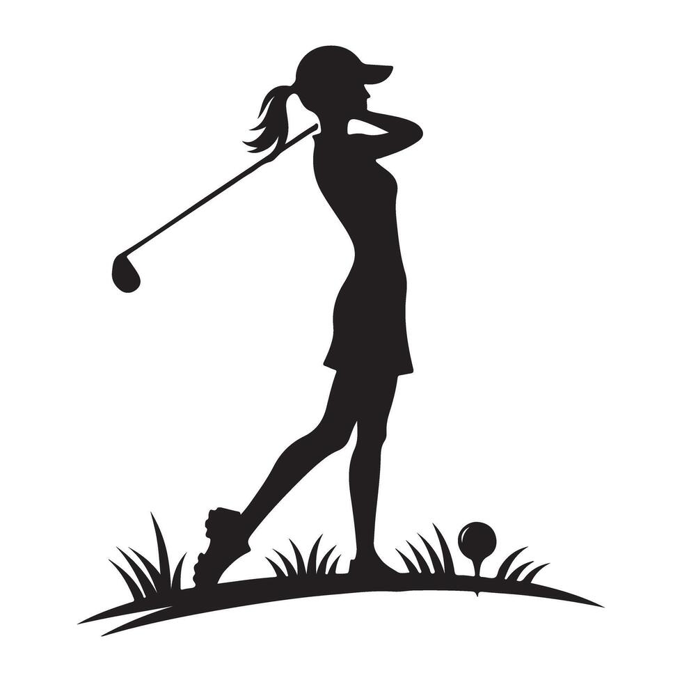Elegant Golfer Silhouette Swinging Golf Club in Golfing Field vector
