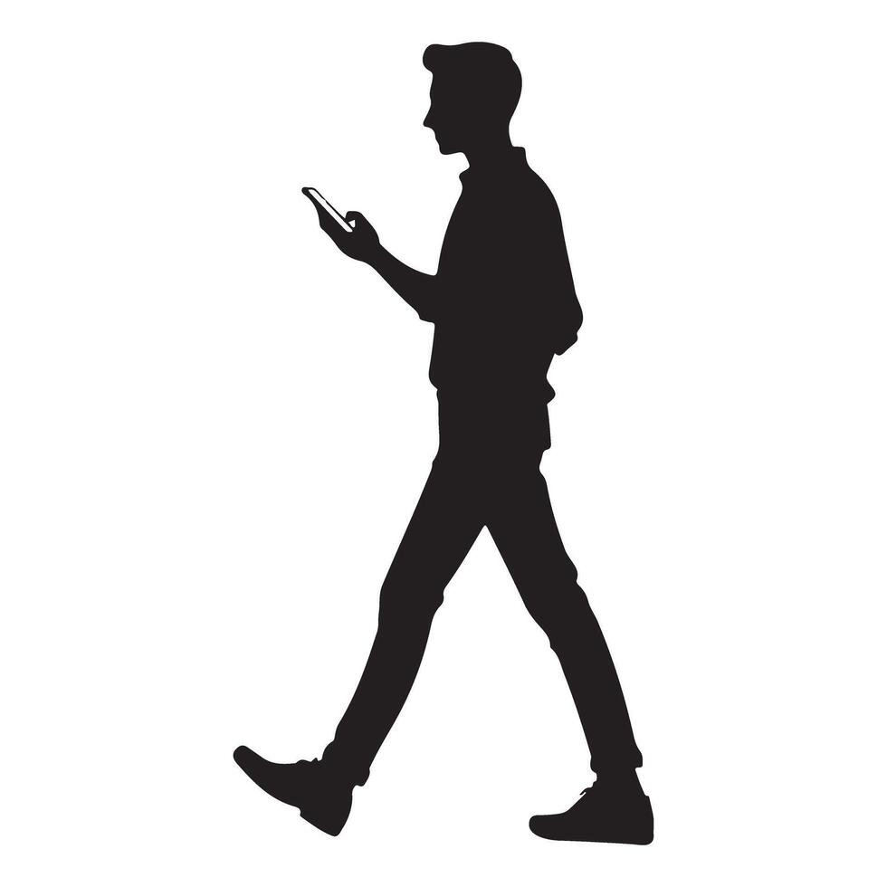 Man Walking Checking Smartphone Silhouette Design Illustration vector