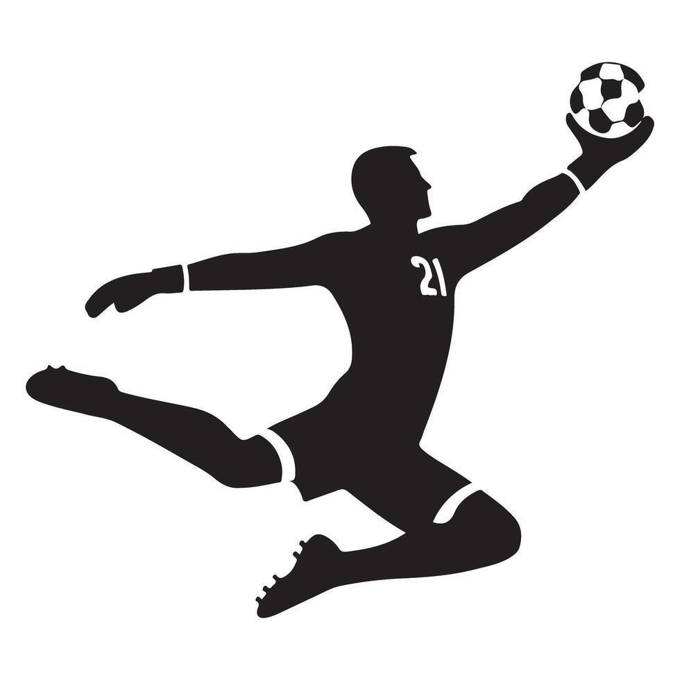 Soccer Goalie Diving Silhouette Catching Ball Illustration Design vector